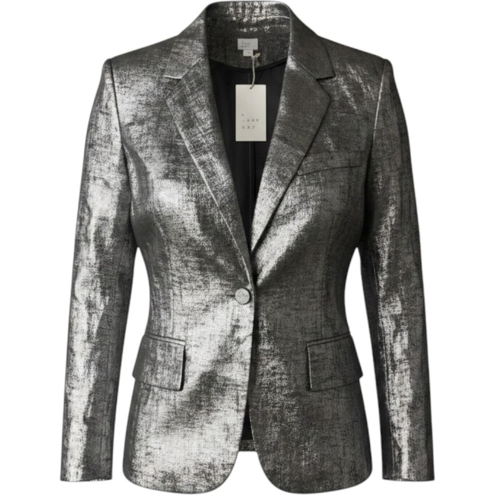 A New Day Womens Metallic Silver Blazer Single Button Jacket L 018 06 0541